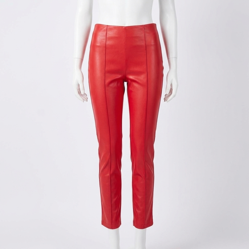 NEW AMANDA UPRICHARD romana high waisted faux leather pant in lipstick